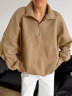 Half Zip Stand Collar Oversized Sweatshirt Drop Shoulder Loose Long Sleeve Pullover