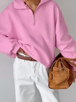 Half Zip Stand Collar Oversized Sweatshirt Drop Shoulder Loose Long Sleeve Pullover