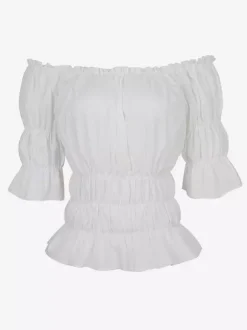 Half Sleeves Tees Black Pleated Off-The-Shoulder Women T Shirt