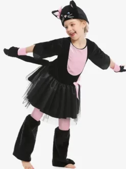 Halloween Animal Role Costume Cosplay Black Pink Cat Bow Costume