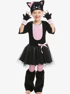Halloween Animal Role Costume Cosplay Black Pink Cat Bow Costume