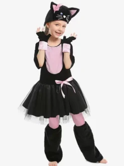 Halloween Animal Role Costume Cosplay Black Pink Cat Bow Costume