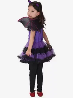 Halloween Bat Costume Kids Purple Dresses Outfit 3 Piece