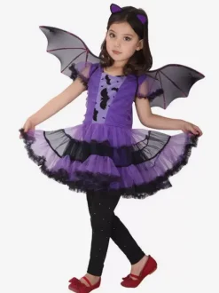 Halloween Bat Costume Kids Purple Dresses Outfit 3 Piece