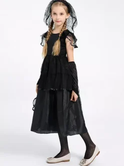 Halloween Black Gothic Scary Bride Kids Costumes Dress
