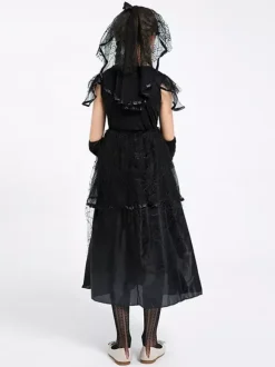 Halloween Black Gothic Scary Bride Kids Costumes Dress
