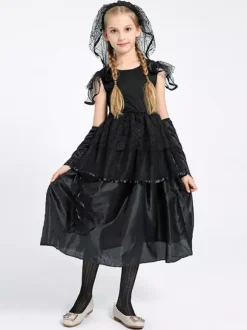 Halloween Black Gothic Scary Bride Kids Costumes Dress