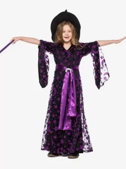 Halloween Child Witch Cosplay Costume Kids Dresses Sash Hat 3 Pieces Carnival