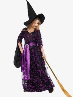 Halloween Child Witch Cosplay Costume Kids Dresses Sash Hat 3 Pieces Carnival