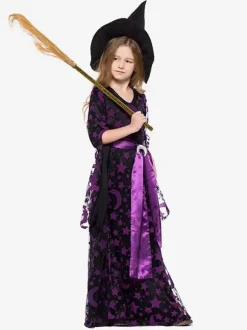Halloween Child Witch Cosplay Costume Kids Dresses Sash Hat 3 Pieces Carnival