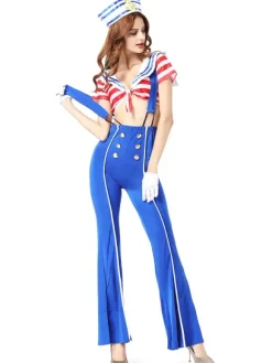 Halloween Costume For Adult Blue Sailors Polyester Holiday Costume Set
