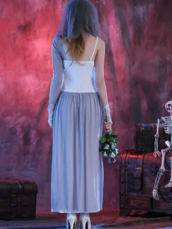 Halloween Costume White Headwear Dress Polyester Women Corpse Bride Set Holidays Costumes