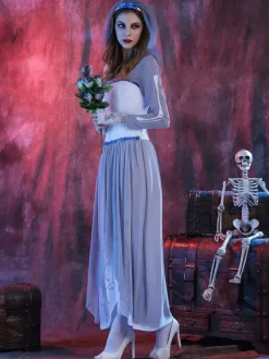 Halloween Costume White Headwear Dress Polyester Women Corpse Bride Set Holidays Costumes