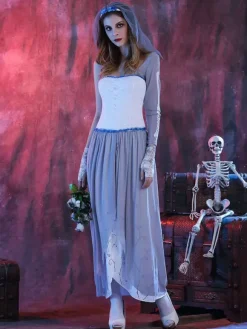 Halloween Costume White Headwear Dress Polyester Women Corpse Bride Set Holidays Costumes