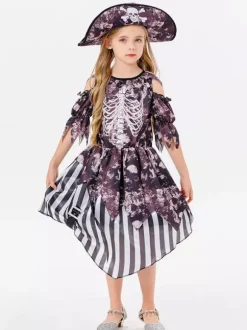 Halloween Costumes For Kids Deep Brown Halloween Polyester Set Kid's Hat Dress