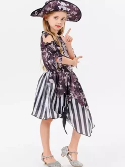 Halloween Costumes For Kids Deep Brown Halloween Polyester Set Kid's Hat Dress