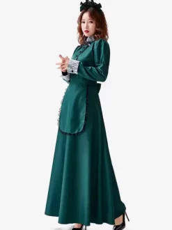 Halloween Costumes Green Vintage Dress Party Maid Set Holidays Costumes
