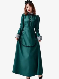 Halloween Costumes Green Vintage Dress Party Maid Set Holidays Costumes