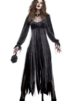 Halloween Costumes Woman's Zombie Black Dress Choker Tulle Halloween Holidays Costumes