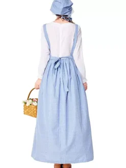 Halloween Costumes Women's Maid Pastoral Style Dress Apron Headwear Cotton Holidays Costumes