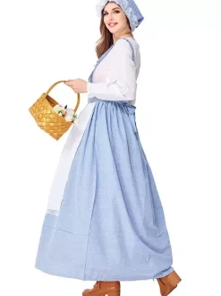 Halloween Costumes Women's Maid Pastoral Style Dress Apron Headwear Cotton Holidays Costumes