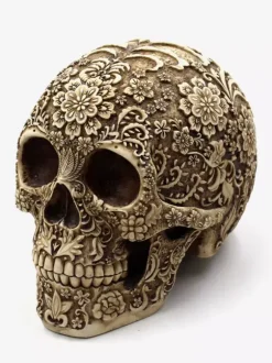 Halloween Floral Skull Sculpture Resin Decor Gothic Home Bar Centerpiece
