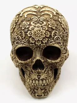 Halloween Floral Skull Sculpture Resin Decor Gothic Home Bar Centerpiece