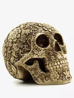 Halloween Floral Skull Sculpture Resin Decor Gothic Home Bar Centerpiece