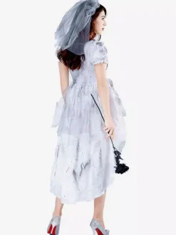 Halloween Ghost Bride Costumes For Women White Sexy Veil Dress Polyester Lace Holidays Costumes Full Set