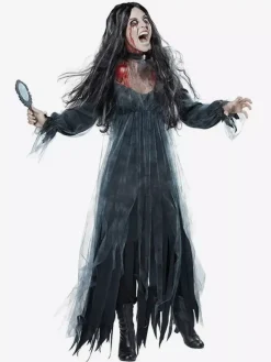 Halloween Ghost Bride Costumes For Women Black Lace Long Dress Polyester Holidays Death Costumes