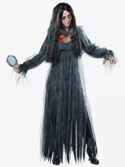 Halloween Ghost Bride Costumes For Women Black Lace Long Dress Polyester Holidays Death Costumes
