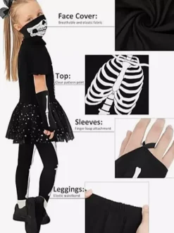 Halloween Girls' Skeleton Costume Cute Spooky Outfit For Trick-or-Treat