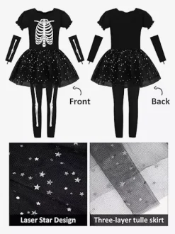 Halloween Girls' Skeleton Costume Cute Spooky Outfit For Trick-or-Treat