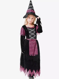 Halloween Girls Witch Dress Purple Striped Costume With Matching Hat Halloween Cosplay Outfit For Kids