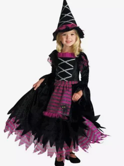 Halloween Girls Witch Dress Purple Striped Costume With Matching Hat Halloween Cosplay Outfit For Kids