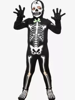 Halloween Glow Skeleton Costume For Kids Blacklight Reactive Jumpsuit With 3D Bone Prints