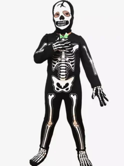 Halloween Glow Skeleton Costume For Kids Blacklight Reactive Jumpsuit With 3D Bone Prints