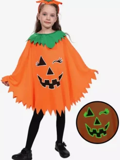 Halloween Glow-in-the-Dark Pumpkin Costume Set Luminous Cape And Hat Trick-or-Treat Full Outfit