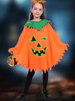 Halloween Glow-in-the-Dark Pumpkin Costume Set Luminous Cape And Hat Trick-or-Treat Full Outfit