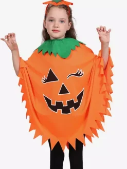 Halloween Glow-in-the-Dark Pumpkin Costume Set Luminous Cape And Hat Trick-or-Treat Full Outfit