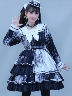 Halloween Gothic Lolita Dresses Bows Black Black
