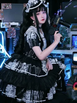 Halloween Gothic Lolita Dresses Bows Black Black