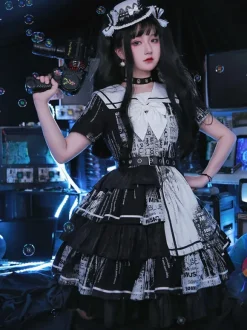 Halloween Gothic Lolita Dresses Bows Black Black