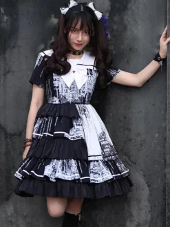 Halloween Gothic Lolita Dresses Bows Black Black