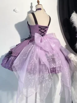 Halloween Gothic Lolita Dresses Bows Ruffles Purple Purple