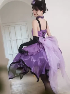 Halloween Gothic Lolita Dresses Bows Ruffles Purple Purple