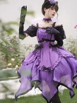 Halloween Gothic Lolita Dresses Bows Ruffles Purple Purple