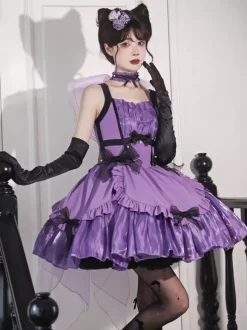 Halloween Gothic Lolita Dresses Bows Ruffles Purple Purple