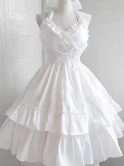 Halloween Gothic Lolita Dresses Ruffles Lace Up Black White