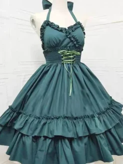 Halloween Gothic Lolita Dresses Ruffles Lace Up Black White